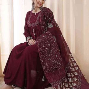 KIMAYRA Women Rayon Calf Length Flared Kurta Suit Set