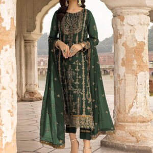 odette women green embroidered georgette semi stitches salwar suit