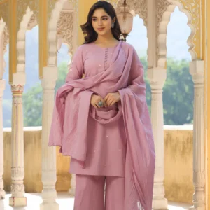Tashi Mauve Embroidered straight Kurta With Pant & Dupatta