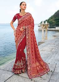 Tempting Maroon Bandhej Silk Designer Traditional Saree