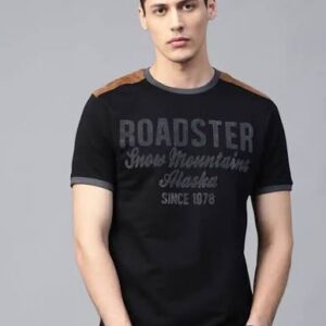 Roadster Men Black & Grey Printed Round Neck T-shirt