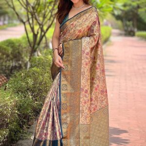 Beige Silk Meenakari Designer Traditional Saree
